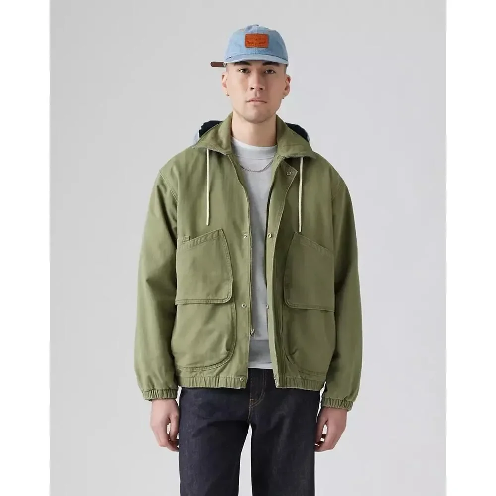 Levi's Premium‎ Jacket Mens XL Green Hooded Work Pocket Canvas Military Utility